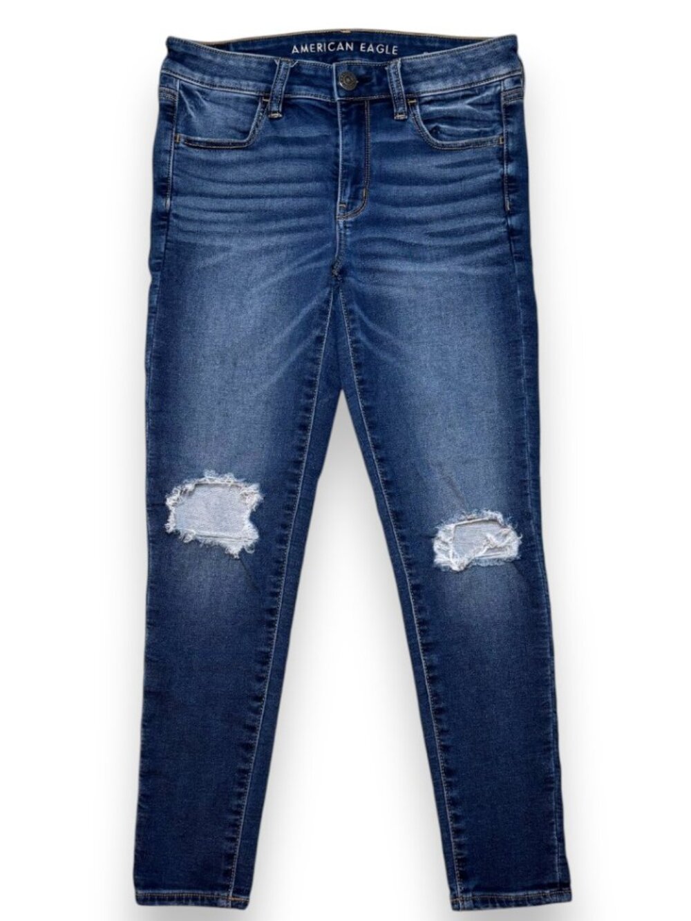 American Eagle Distressed Dark Wash Stretch Jegging Skinny Skater Jean 6 Short